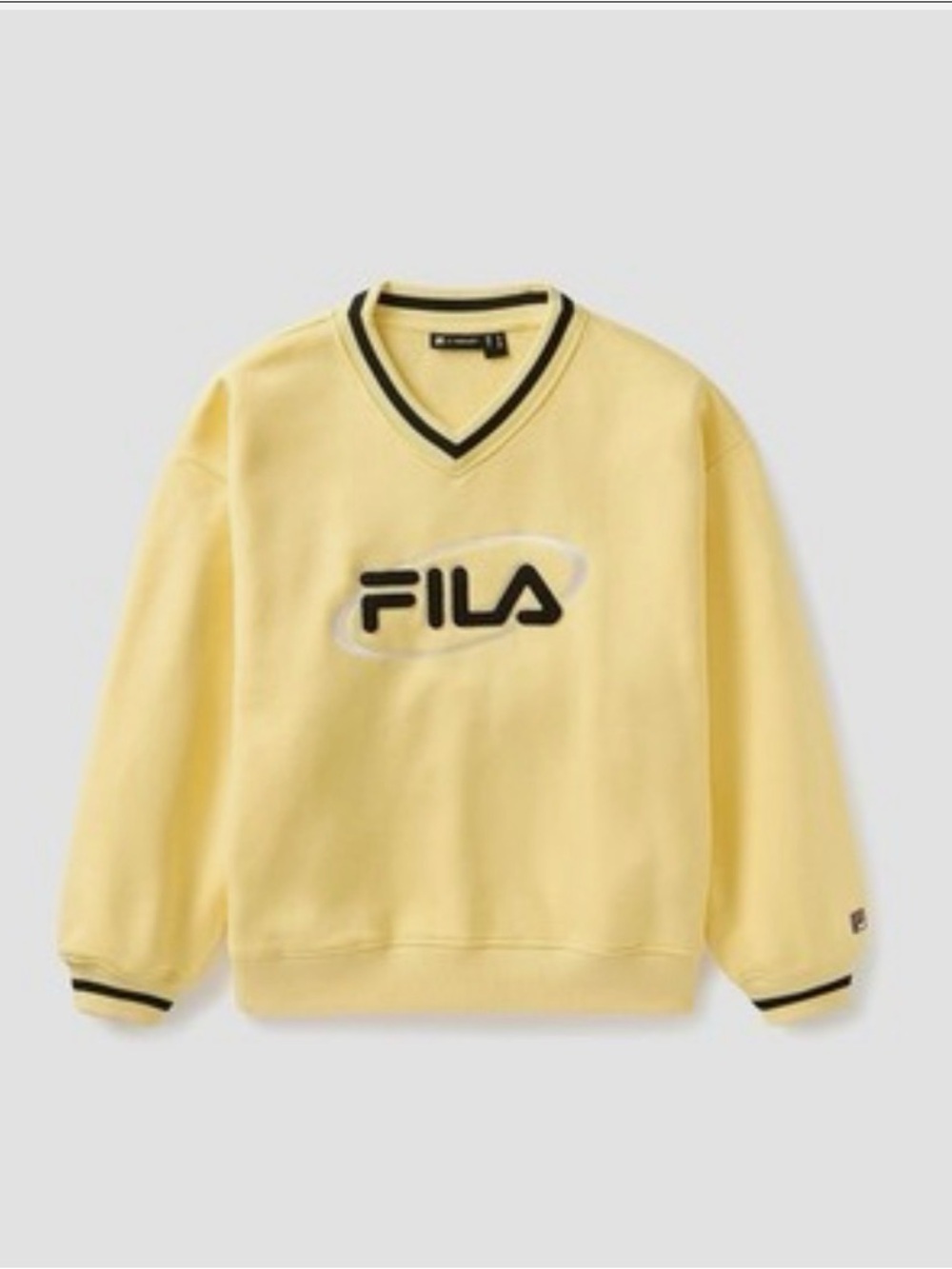 FILA x Hailey Bieber Yellow V-Neck Logo Sweater with Black Trim